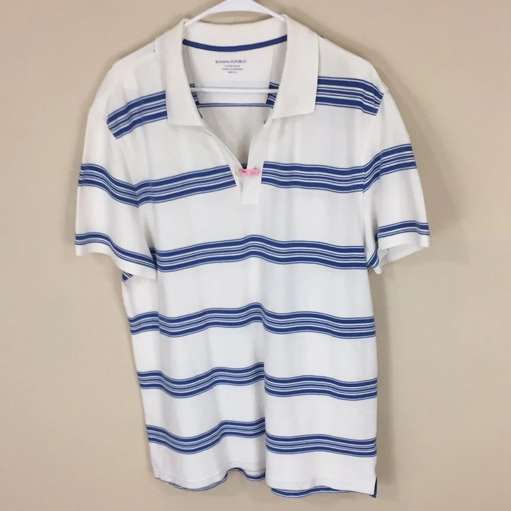 Banana Republic Fitted Polo White and Blue Stripes Size XL